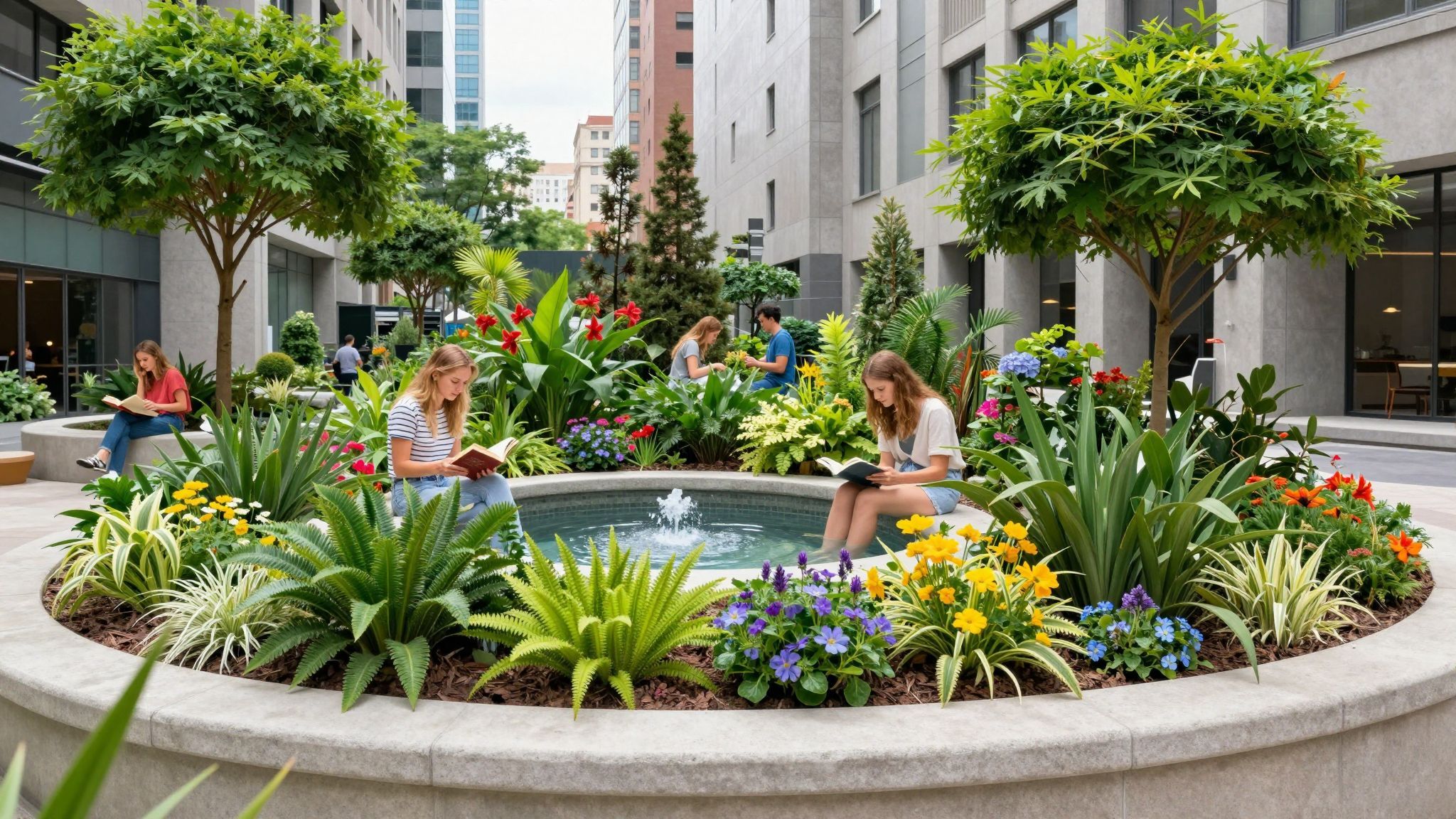 A zöld növények frissítik a panelházak levegőjét.